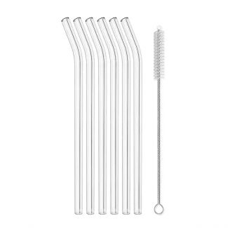 Glass drinking straws Curved (6 straws) with cleaning brush