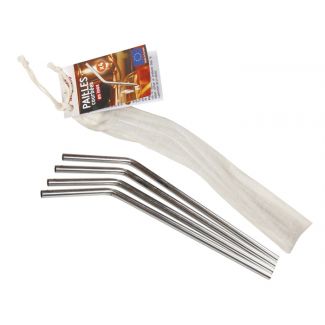 Inox curved drinking straws (6 straws) with cleaning brush