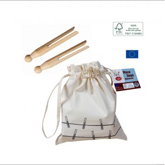 Wood Cloth Pins OnlyWood (25 pcs) with organic cotton bag